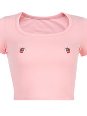 Load image into Gallery viewer, Strawberry embroidered T-shirt
