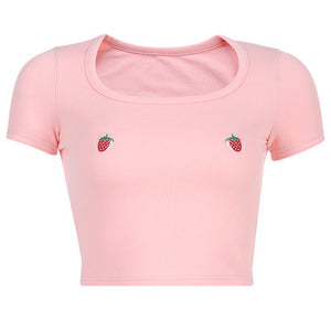 Strawberry embroidered T-shirt