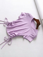 Load image into Gallery viewer, Drawstring V-neck female short sleeve
