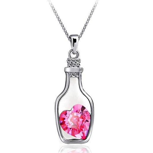 Wish Bottle Crystal Heart Pendant Necklace - vendach