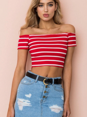 Load image into Gallery viewer, Off shoulder Stripes  Crop Top
