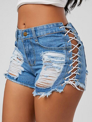 Load image into Gallery viewer, Side Lace-Up Booty Shorts Jeans
