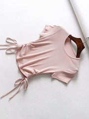 Load image into Gallery viewer, Drawstring V-neck female short sleeve
