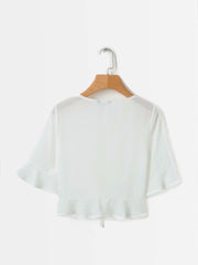 Load image into Gallery viewer, V Neck Short Sleeve  Ruched Lace Up Casual T-Shirts
