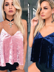 Load image into Gallery viewer,  velvet pink blue sling V-neck camisole top

