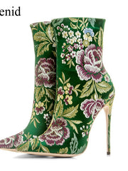 Load image into Gallery viewer, New autumn and winter velvet pointed high-heeled Roman fashion generous color satin booties - vendach
