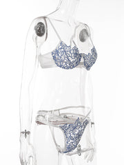 Load image into Gallery viewer, Floral Embroidered Bra &amp; Strappy Panties
