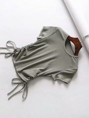 Load image into Gallery viewer, Drawstring V-neck female short sleeve
