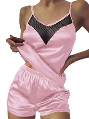 Load image into Gallery viewer, Satin Sheer V top &amp; Shorts
