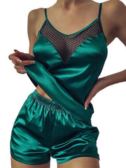 Load image into Gallery viewer, Satin Sheer V top &amp; Shorts
