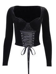 Load image into Gallery viewer, Front Lace-Up Velvet Top
