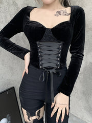 Load image into Gallery viewer, Front Lace-Up Velvet Top
