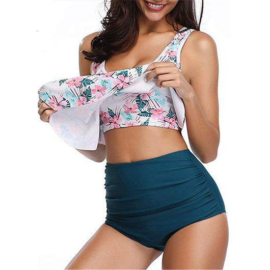 Floral Print U Neck Tankini Set