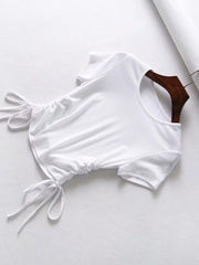 Load image into Gallery viewer, Drawstring V-neck female short sleeve
