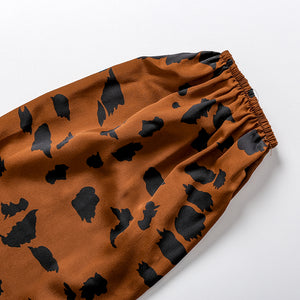 Leopard-print drawstring pleated dress