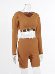 Load image into Gallery viewer, Deep V  Crop Top &amp; Shorts
