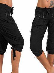 Load image into Gallery viewer, Pure color cotton hot drilling casual cropped trousers - vendach
