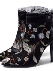 Load image into Gallery viewer, Ruffle Ankle Embroidered Mesh Heels
