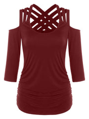 Load image into Gallery viewer, Three Quarter Sleeve Cut Out Back T-shirt - vendach
