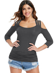 Load image into Gallery viewer, Three Quarter Sleeve Cut Out Back T-shirt - vendach
