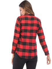 Load image into Gallery viewer, V Neck Long Sleeve Checkered Print Women Shirt - vendach
