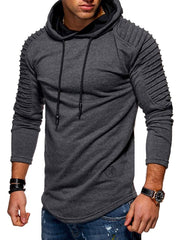 Load image into Gallery viewer, Solid Color Pleated Sleeve Long Fleece Hoodie - vendach
