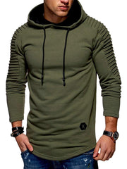 Load image into Gallery viewer, Solid Color Pleated Sleeve Long Fleece Hoodie - vendach
