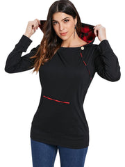 Load image into Gallery viewer, Tartan Print Button Fixed Hoodie - vendach
