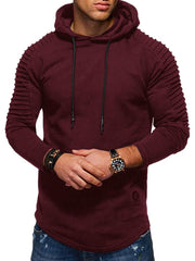 Load image into Gallery viewer, Solid Color Pleated Sleeve Long Fleece Hoodie - vendach
