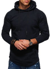 Load image into Gallery viewer, Solid Color Pleated Sleeve Long Fleece Hoodie - vendach

