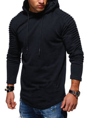 Load image into Gallery viewer, Solid Color Pleated Sleeve Long Fleece Hoodie - vendach
