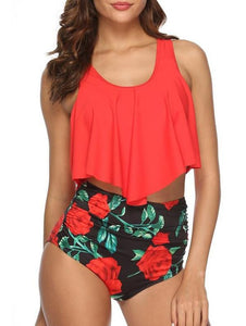 Floral Print U Neck Tankini Set - vendach