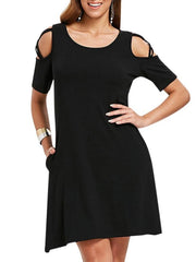 Load image into Gallery viewer, Criss Cross Sleeve Round Neck Shift Dress - vendach
