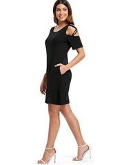 Load image into Gallery viewer, Criss Cross Sleeve Round Neck Shift Dress - vendach
