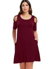 Load image into Gallery viewer, Criss Cross Sleeve Round Neck Shift Dress - vendach
