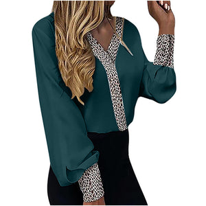 Long Sleeve Blouse with Cheetah Print