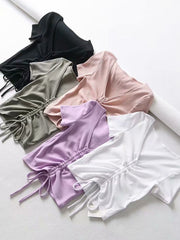 Load image into Gallery viewer, Drawstring V-neck female short sleeve
