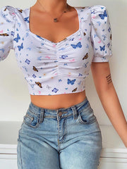 Load image into Gallery viewer, Butterfly Print Puff Sleeve Top

