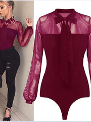 Load image into Gallery viewer, Long Sleeve Sheer Sleeve Bodysuit
