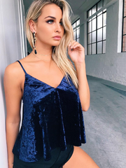 Load image into Gallery viewer,  velvet pink blue sling V-neck camisole top
