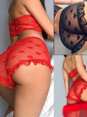 Load image into Gallery viewer, Mesh Lace Sheer Lingerie Top &amp; Bottom Ruffle Sets (2 pieces)

