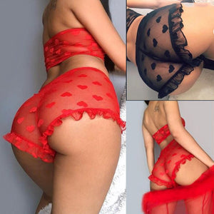 Mesh Lace Sheer Lingerie Top & Bottom Ruffle Sets (2 pieces)