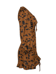 Load image into Gallery viewer, Leopard-print drawstring pleated dress

