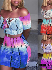 Load image into Gallery viewer, Crop Top Off Shoulder Lace Up Top and Skirt
