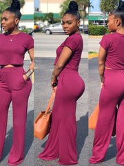 Load image into Gallery viewer, Crop Top T-shirt and Wide Leg Pants Set
