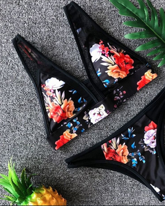 Flower Print & Mesh Bikini