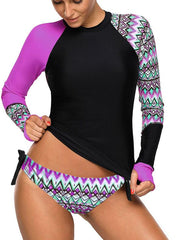 Load image into Gallery viewer, Sexy Splicing Plus Size Swimwear Contrast Rosy Detail Long Sleeve Tankini Swimsuit - vendach
