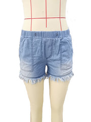 Load image into Gallery viewer, Fringed elastic loose jeans shorts

