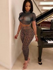 Load image into Gallery viewer, Two Piece Set Mesh Top &amp; Pants
