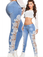 Load image into Gallery viewer, Jeans Side Floral Lace
